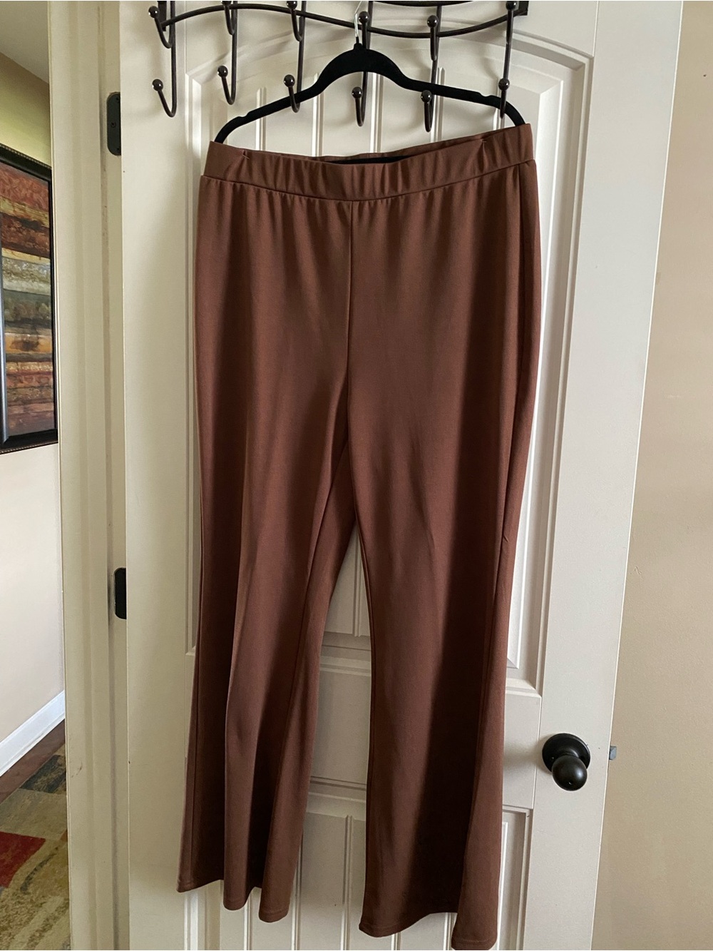 Chestnut Brown Stretch Knit Wide-Leg Pants
